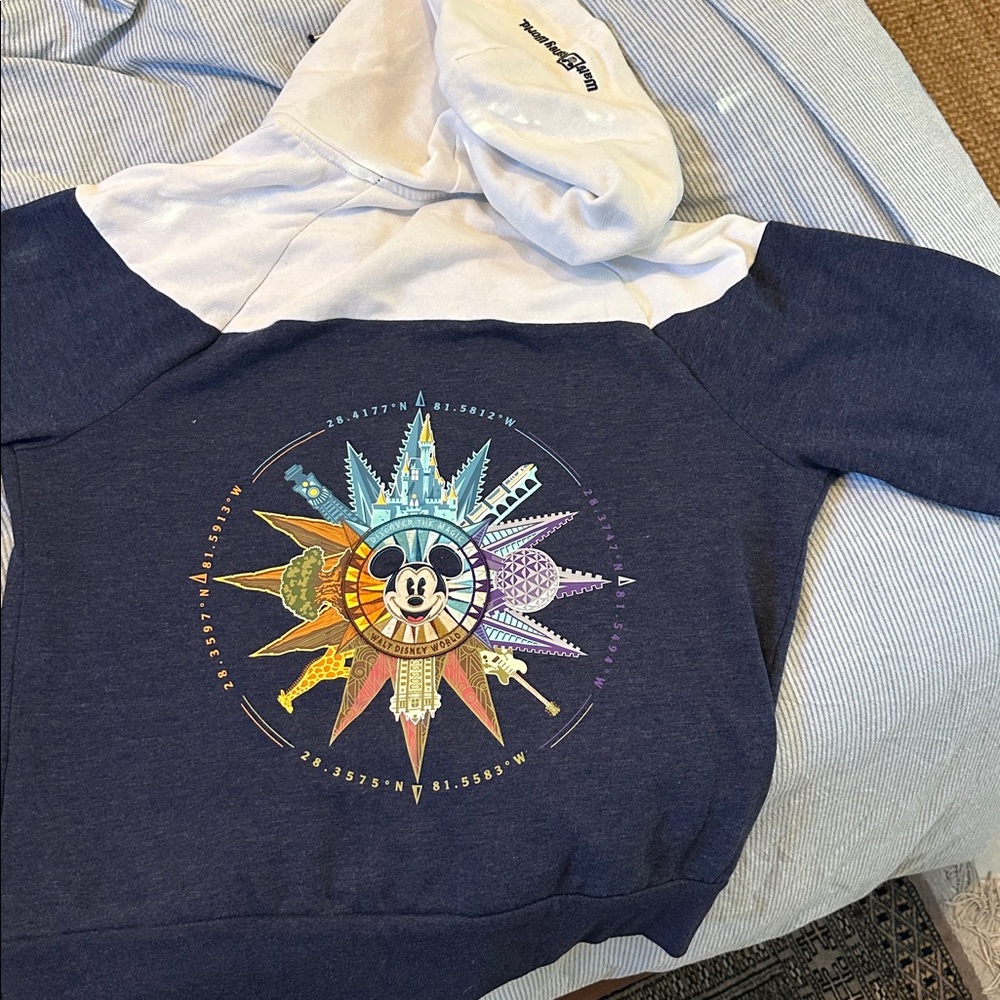 Disney Navy and White Hoodie with Mickey Compass